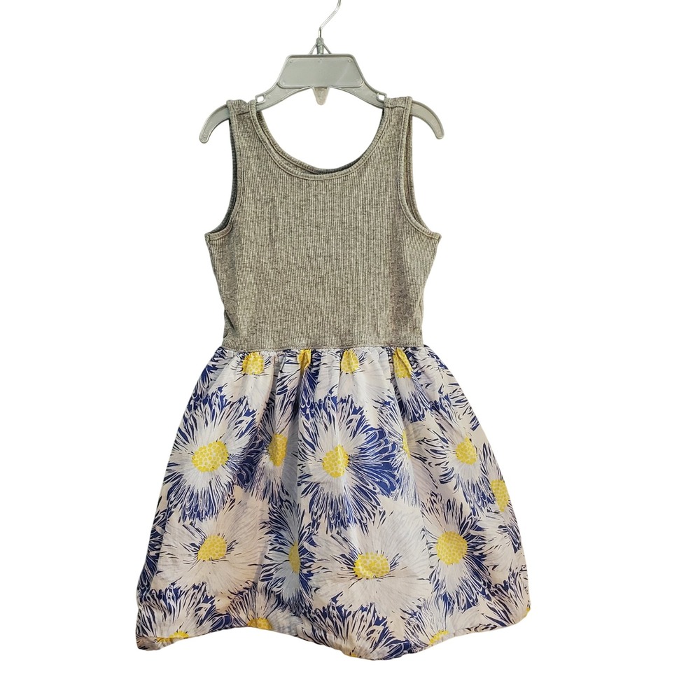 Gap Kids Tank Dress Floral Print Sleeveless Casual‎ Comfy Gray Blue Size S (6-7)